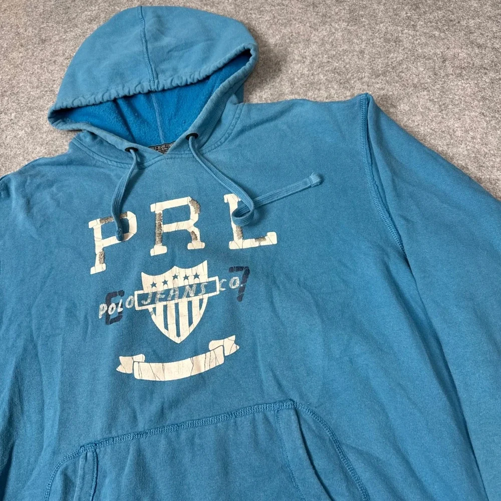 Polo Jeans Co Ralph Lauren Mens XXL Teal Blue PRL Graphic Hoodie Sweatshirt